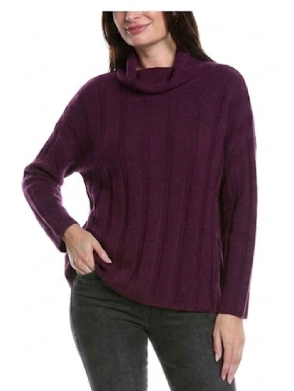 Forte Cashmere Channel Ribbed Funnel Neck Boxy Sweater Size Large